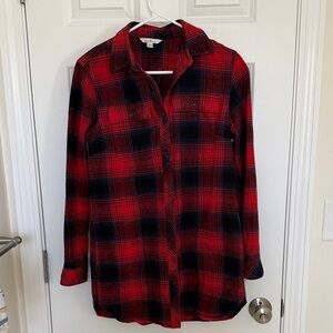 LL Bean Red and Black Plaid Button-Up Tunic